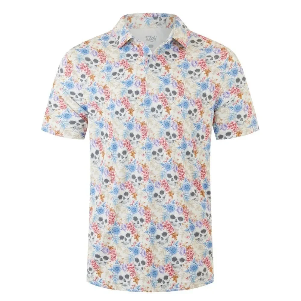 1764 Golf‎ Polo Shirt Mens Skulls N Flowers Polo C15